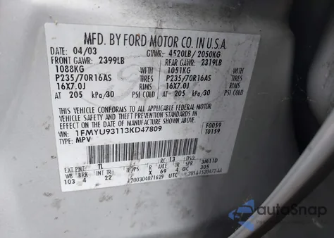 2003 Ford Escape Xlt from USA, damaged, VIN 1FMYU93113KD47809